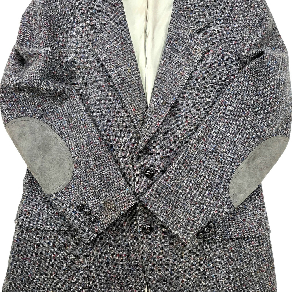 Pendleton Tweed Blazer Size 43 Men Gray Suede Elbow Patch USA Americana - Picture 9 of 16